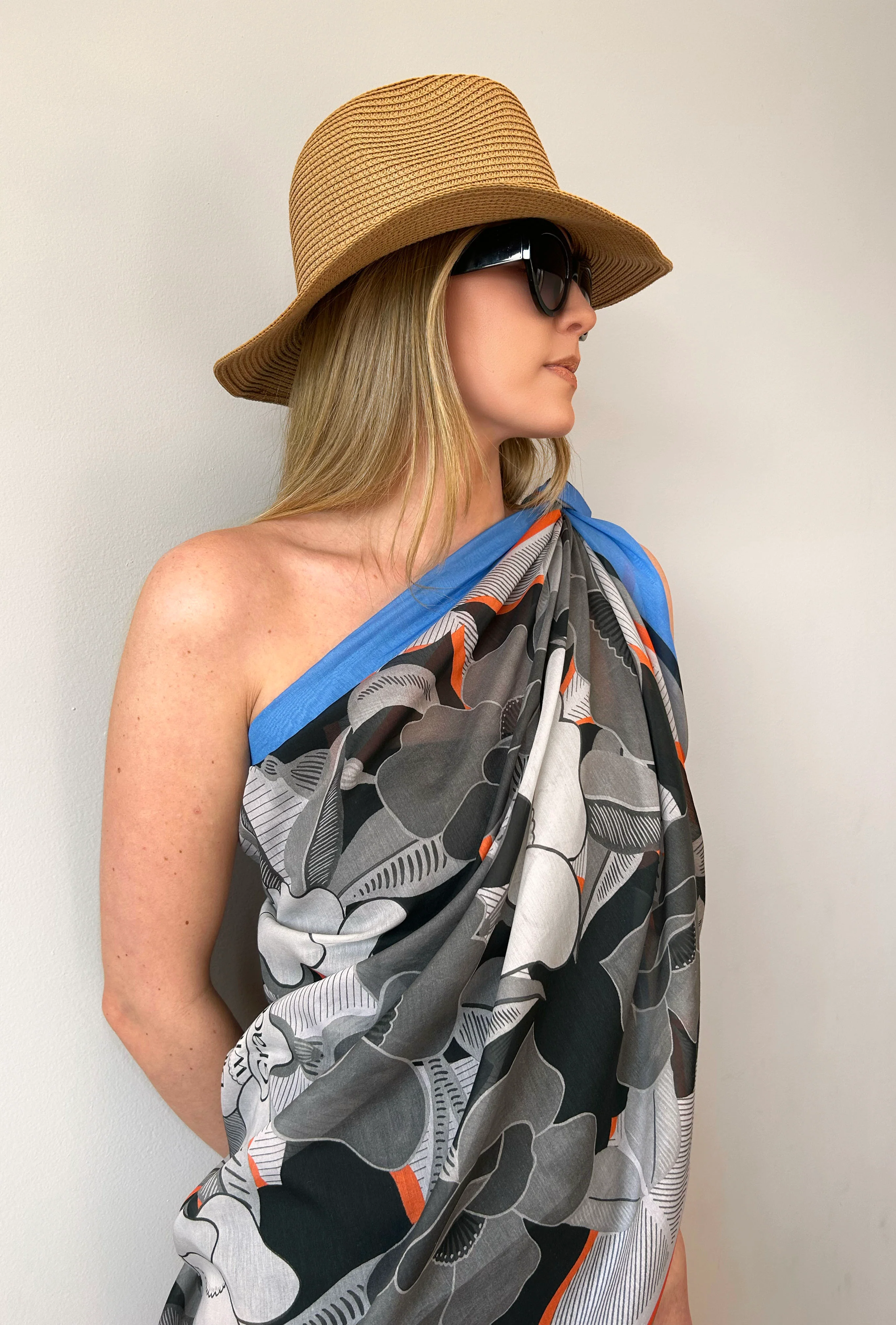BLOOM WITH GRACE BLUE SILK/COTTON SCARF - Image 2