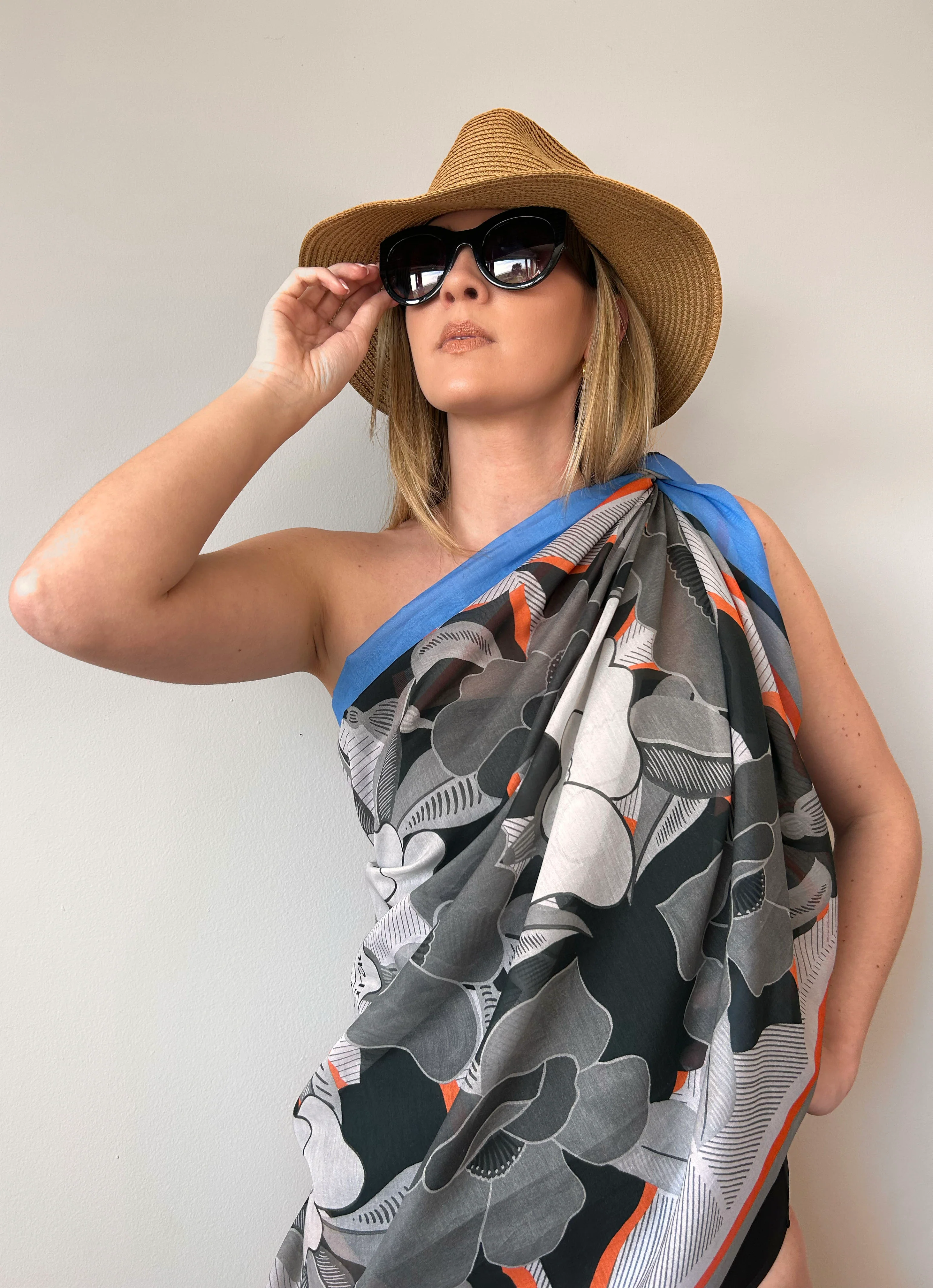 BLOOM WITH GRACE BLUE SILK/COTTON SCARF - Image 3