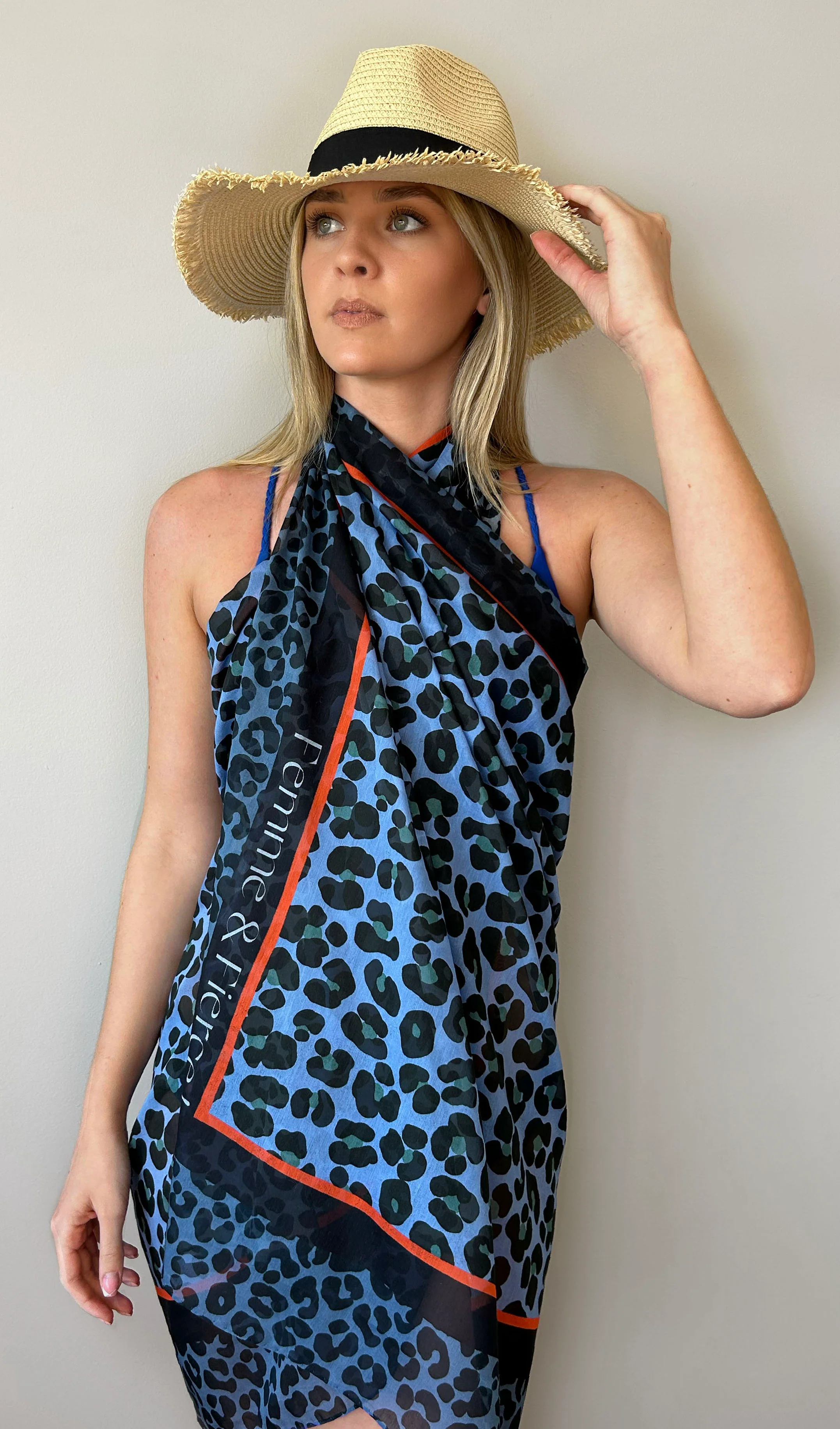 FEMME AND FIERCE BLUE SILK/COTTON SCARF - Image 3